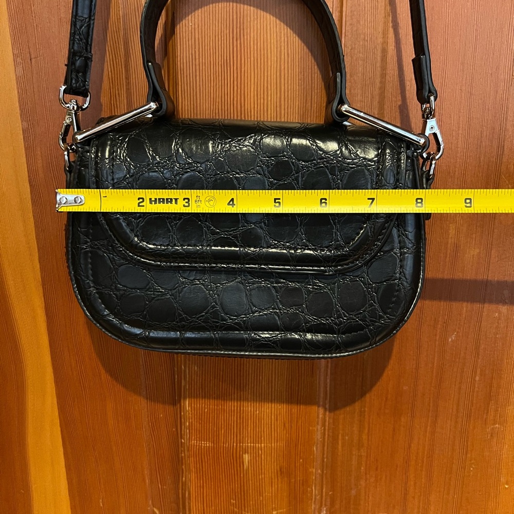 Zara Elegant Black Croc-Embossed crossbody bag satchel purse - Picture 12 of 14